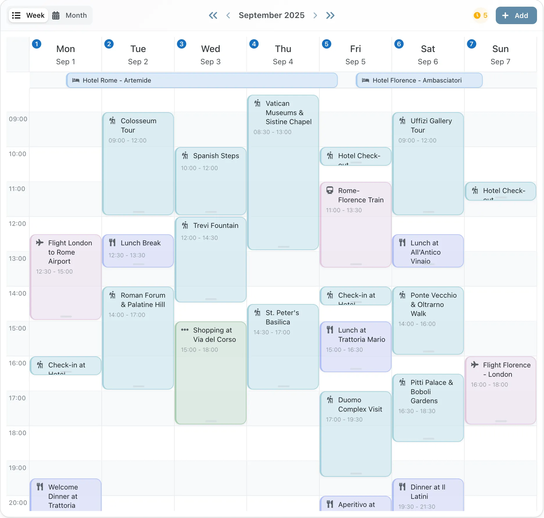 Reservation visualization interface showing normal view