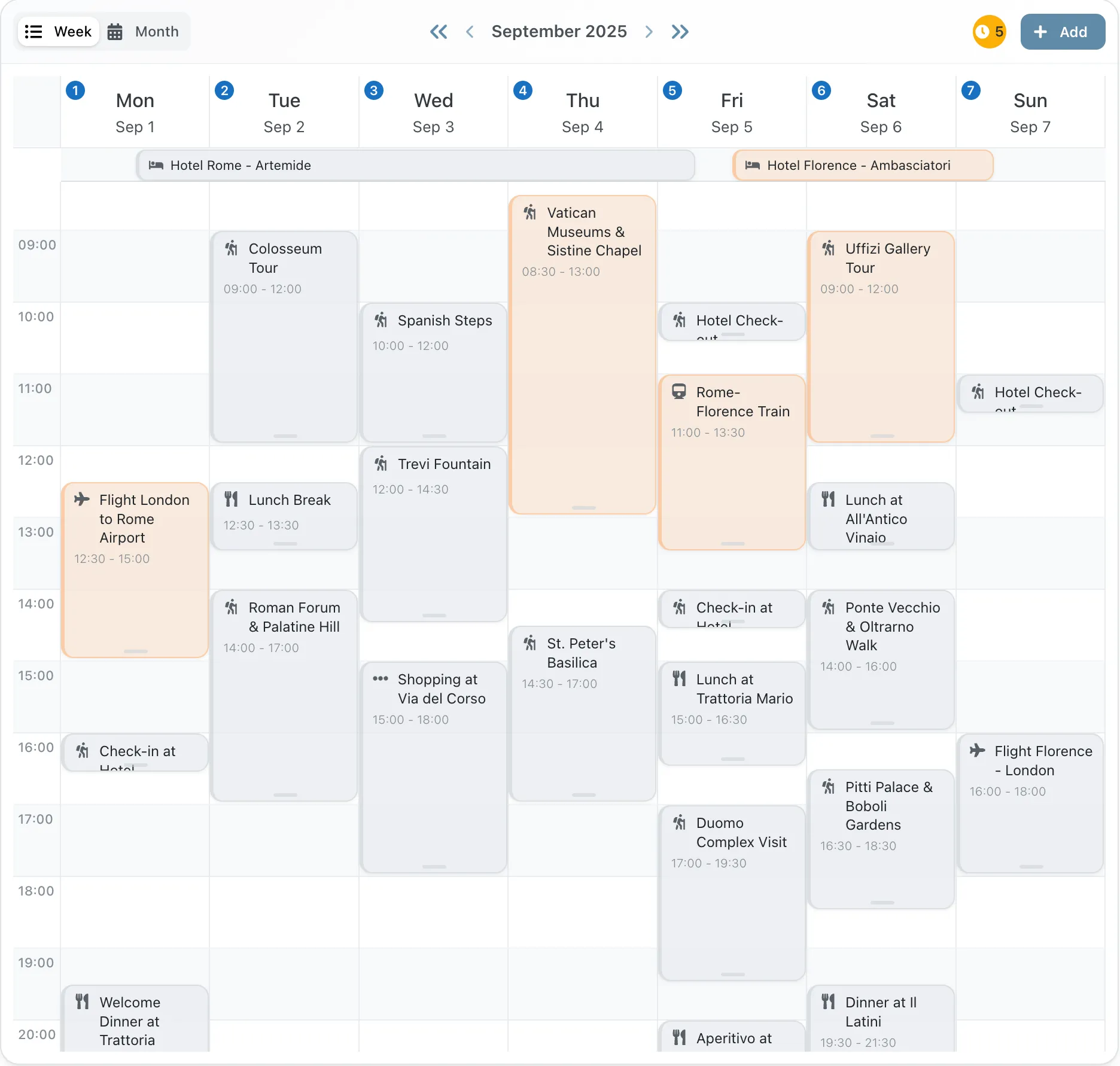 Reservation visualization interface with highlighted features